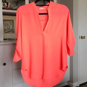 Hot coral feminine flowy 3/4 sleeve blouse M
